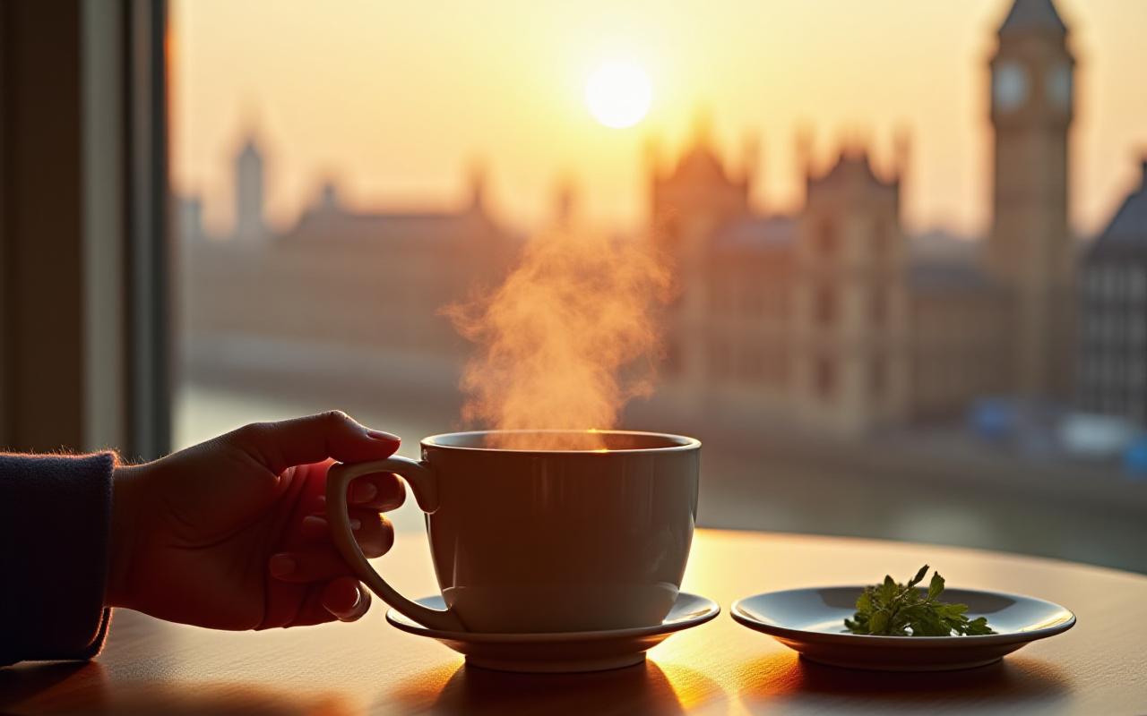 A serene moment of brewing tea by a window in London